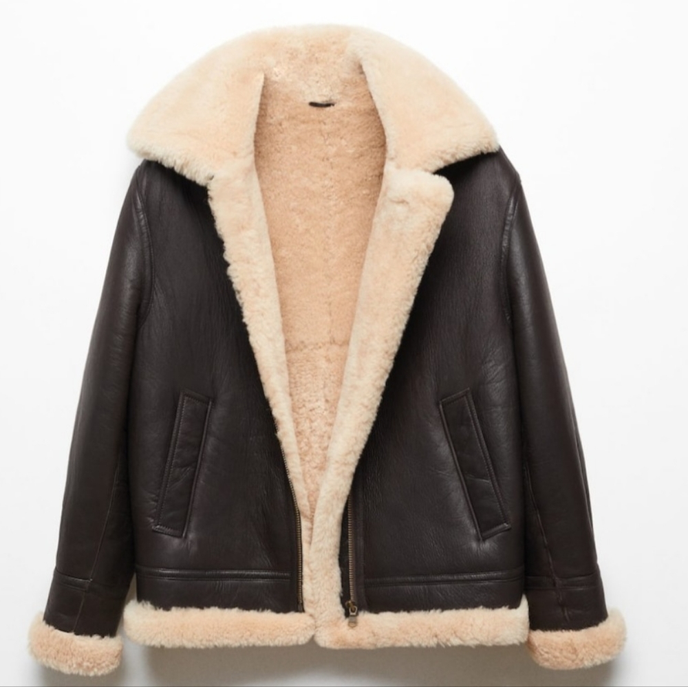 Mango Beyon Shearling-Lined Coat Leather Jacket - image 2
